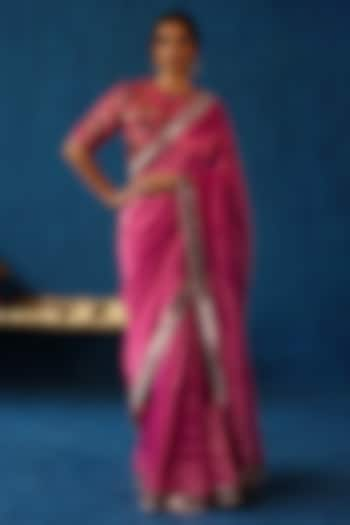 Fuchsia Zari Silk Gota Work Saree Set by Begum Pret at Pernia's Pop Up Shop