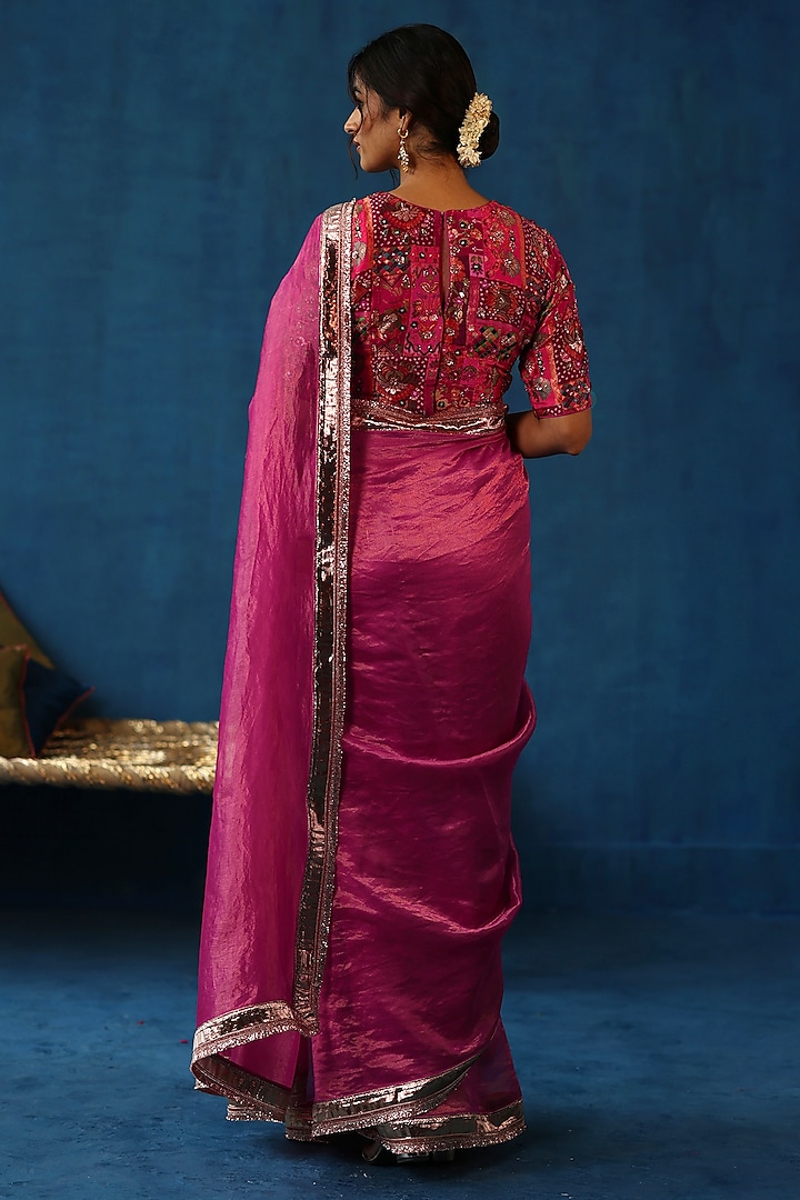 Fuchsia Zari Silk Gota Work Wedding Saree Set by Begum Pret at Pernia's Pop Up Shop