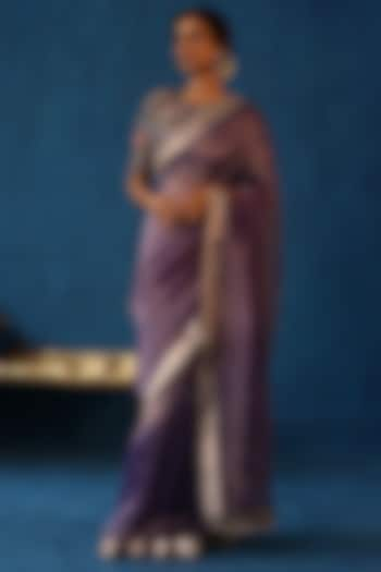 Purple Zari Silk Gota Work Saree Set by Begum Pret