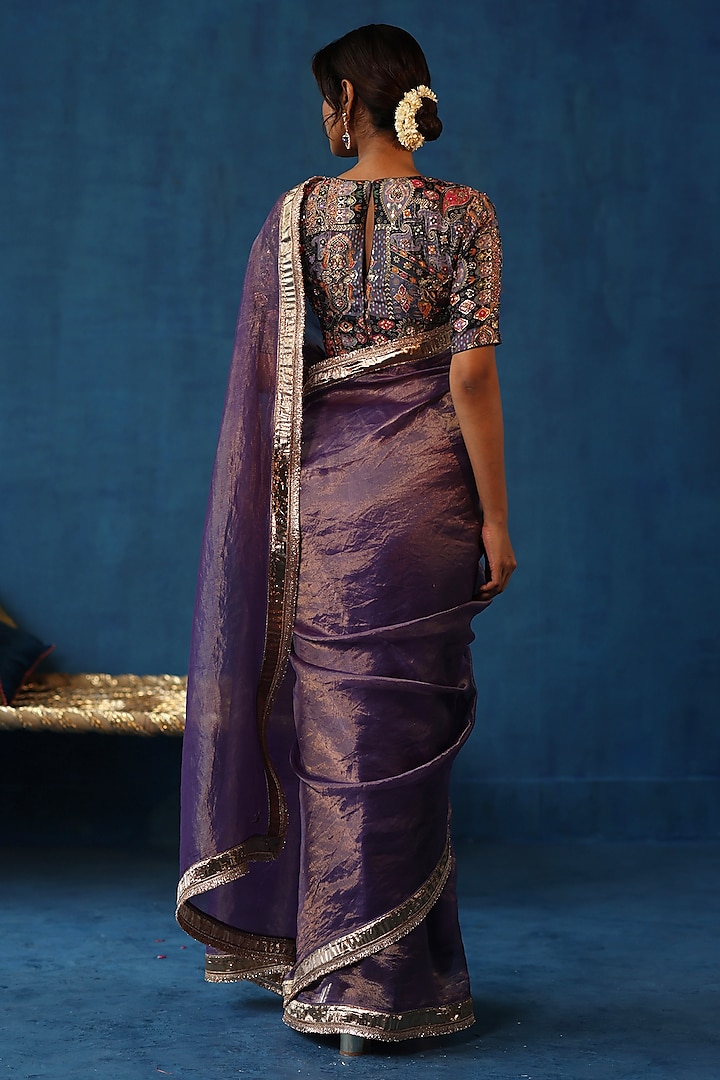 Purple Zari Silk Gota Work Wedding Saree Set by Begum Pret at Pernia's Pop Up Shop