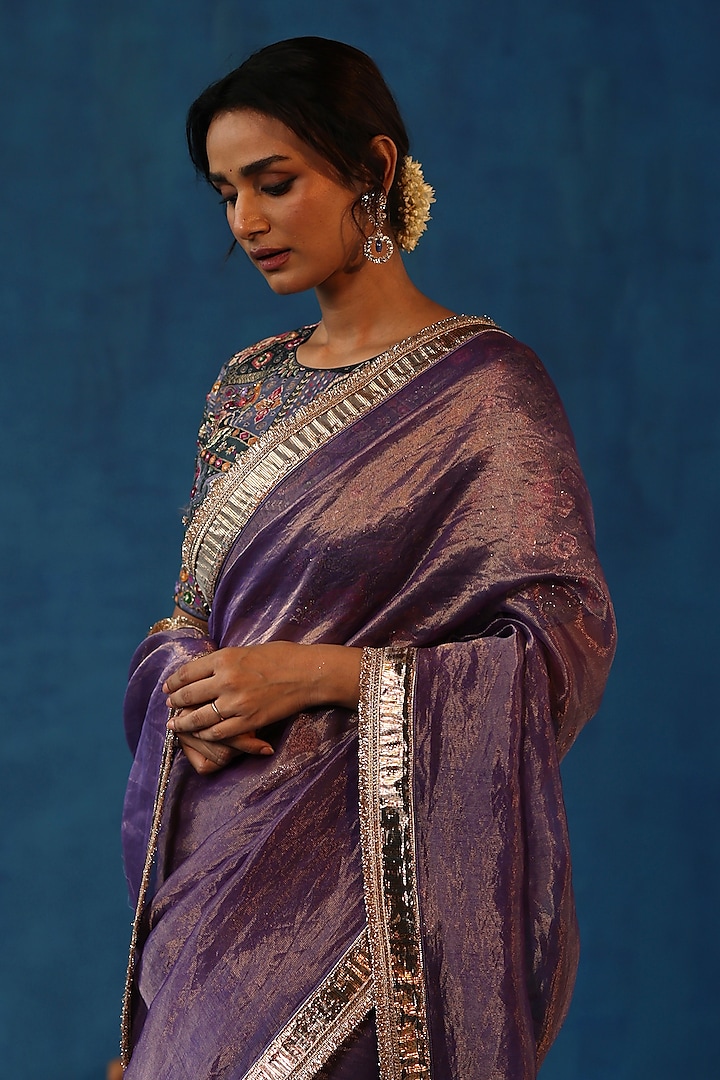 Purple Zari Silk Gota Work Wedding Saree Set by Begum Pret at Pernia's Pop Up Shop