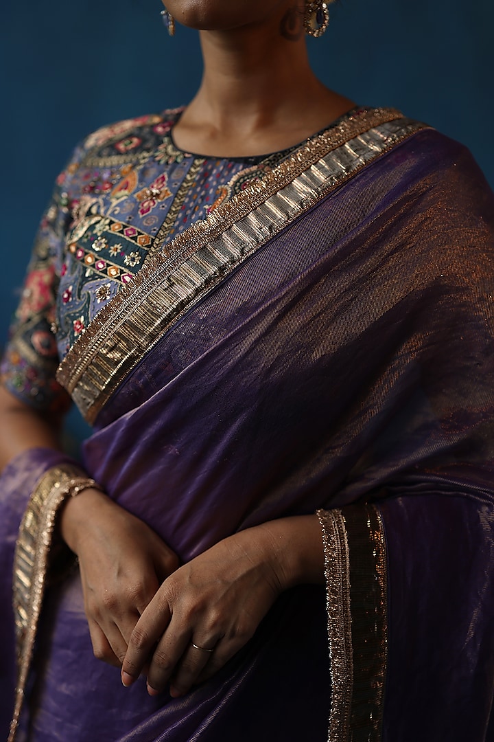 Purple Zari Silk Gota Work Wedding Saree Set by Begum Pret at Pernia's Pop Up Shop