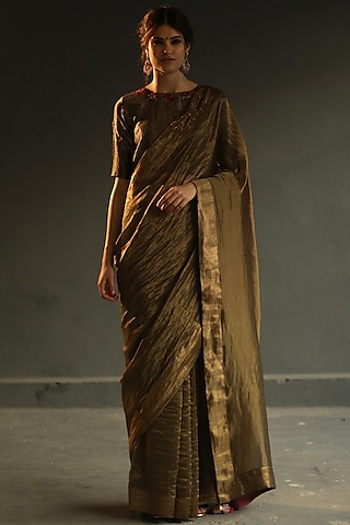 Olive Green Zari Saree Set by Begum Pret