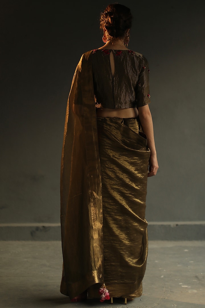 Olive Green Zari Party Wear Saree Set by Begum Pret at Pernia's Pop Up Shop