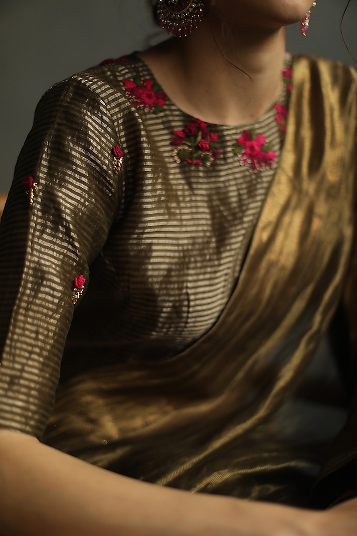 Olive Green Zari Party Wear Saree Set by Begum Pret at Pernia's Pop Up Shop