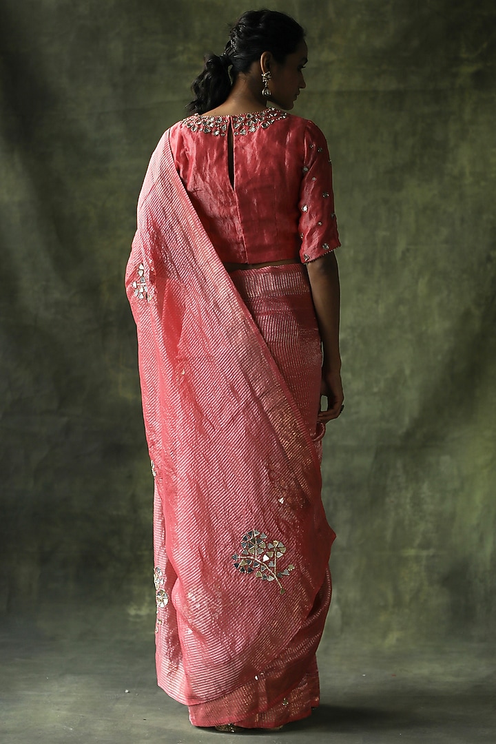 Peach Embroidered Wedding Saree Set by Begum Pret at Pernia's Pop Up Shop