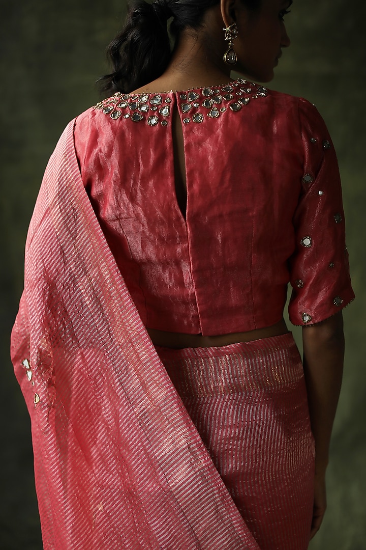 Peach Embroidered Wedding Saree Set by Begum Pret at Pernia's Pop Up Shop