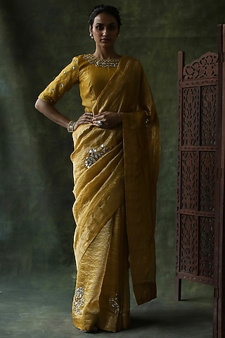 Mustard Embroidered Saree Set by Begum Pret