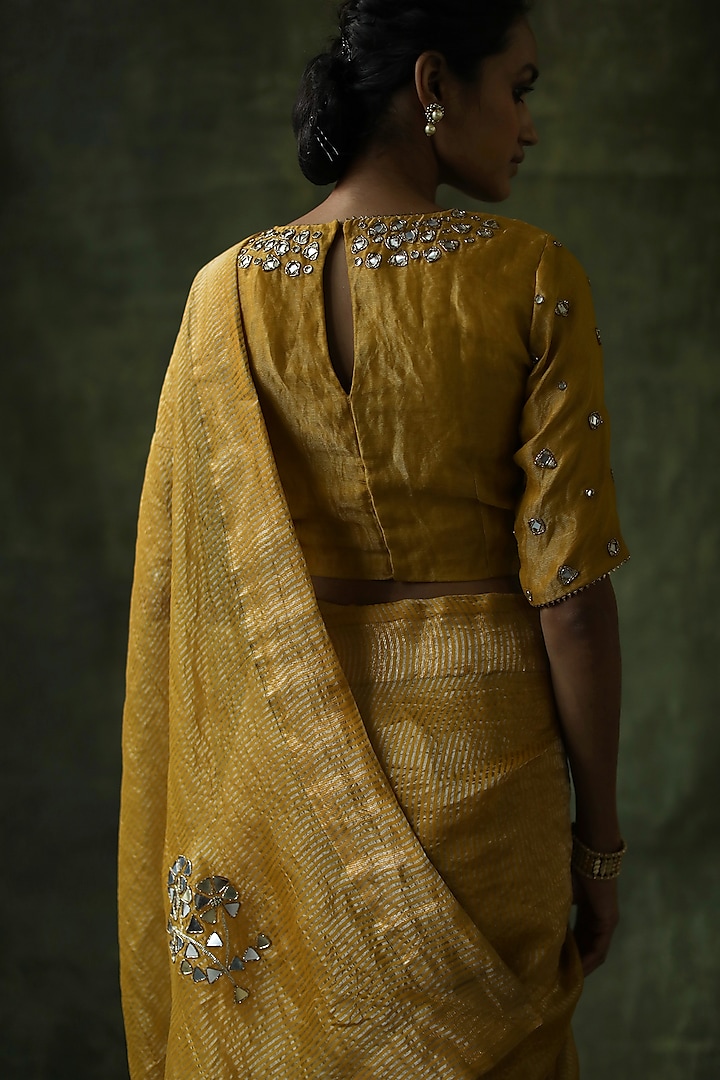 Mustard Embroidered Wedding Saree Set by Begum Pret at Pernia's Pop Up Shop