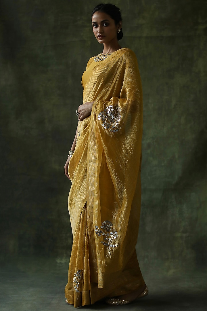 Mustard Embroidered Wedding Saree Set by Begum Pret at Pernia's Pop Up Shop