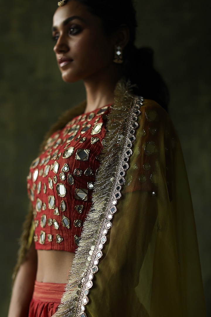 Magenta Pink Crinkled Silk Wedding Lehenga Set by Begum Pret at Pernia's Pop Up Shop