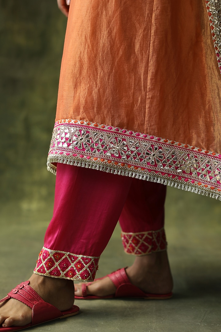 Burnt Orange Embroidered Kurta Set by Begum Pret at Pernia's Pop Up Shop