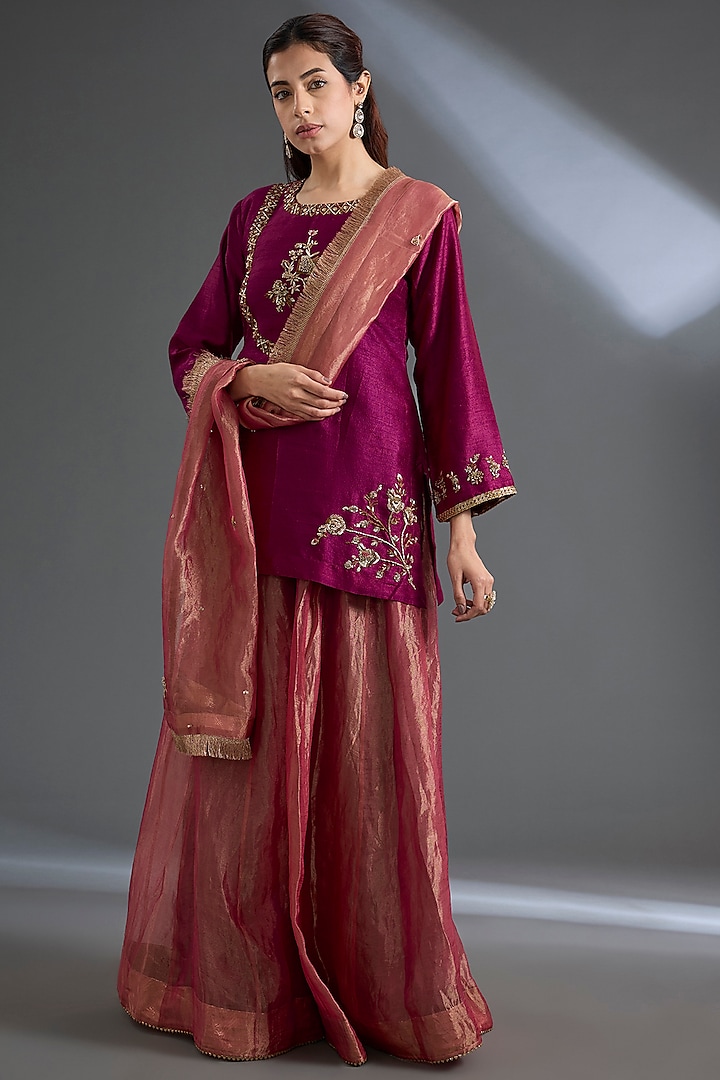 Magenta Silk Tissue Sharara Set by Begum Pret at Pernia's Pop Up Shop