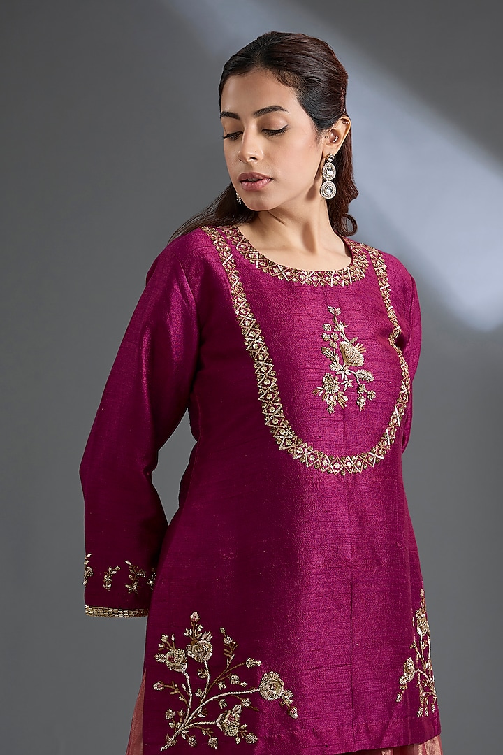 Magenta Silk Tissue Wedding Sharara Set by Begum Pret at Pernia's Pop Up Shop