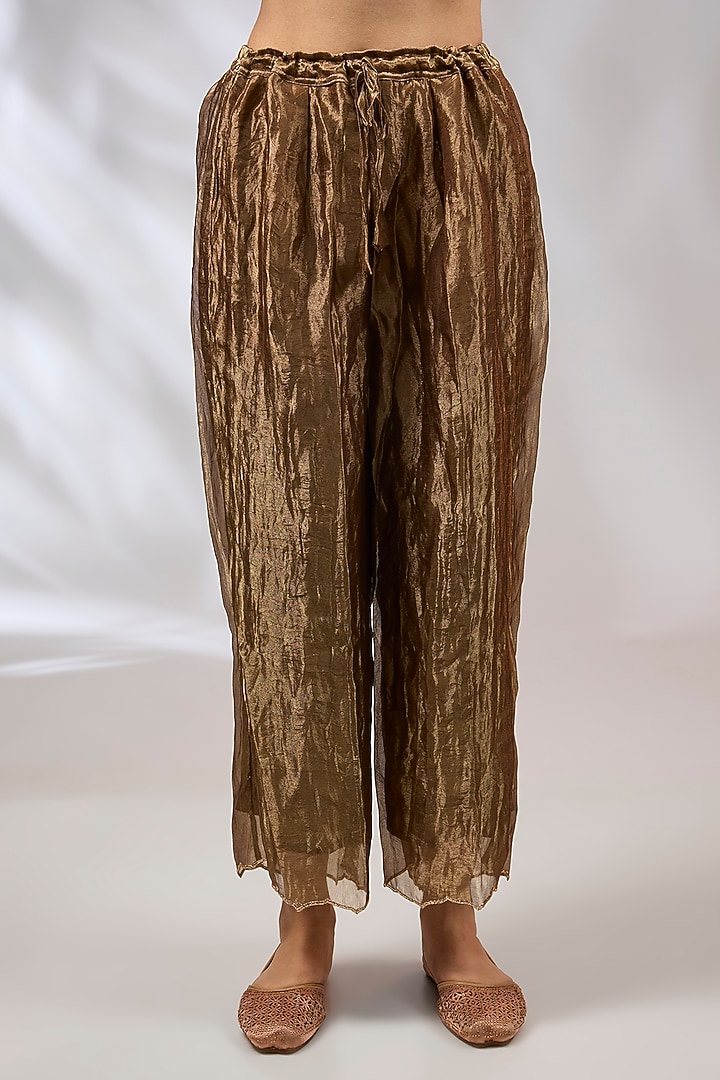 Olive Green Velvet Zardosi Work A-Line Kurta Set by Begum Pret at Pernia's Pop Up Shop