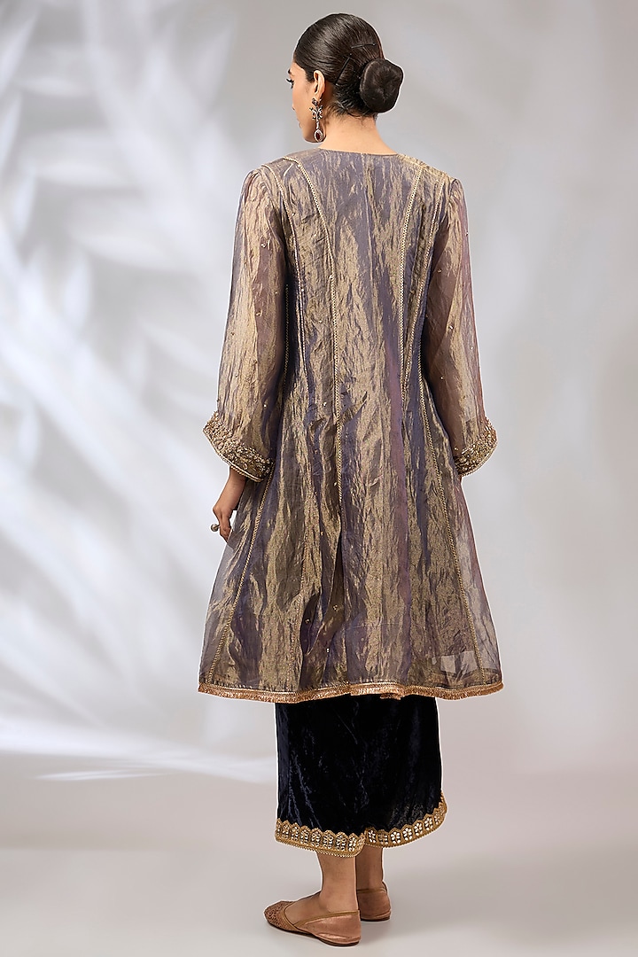 Grey Pure Tissue Silk Zardosi Handwork Kurta Set by Begum Pret at Pernia's Pop Up Shop