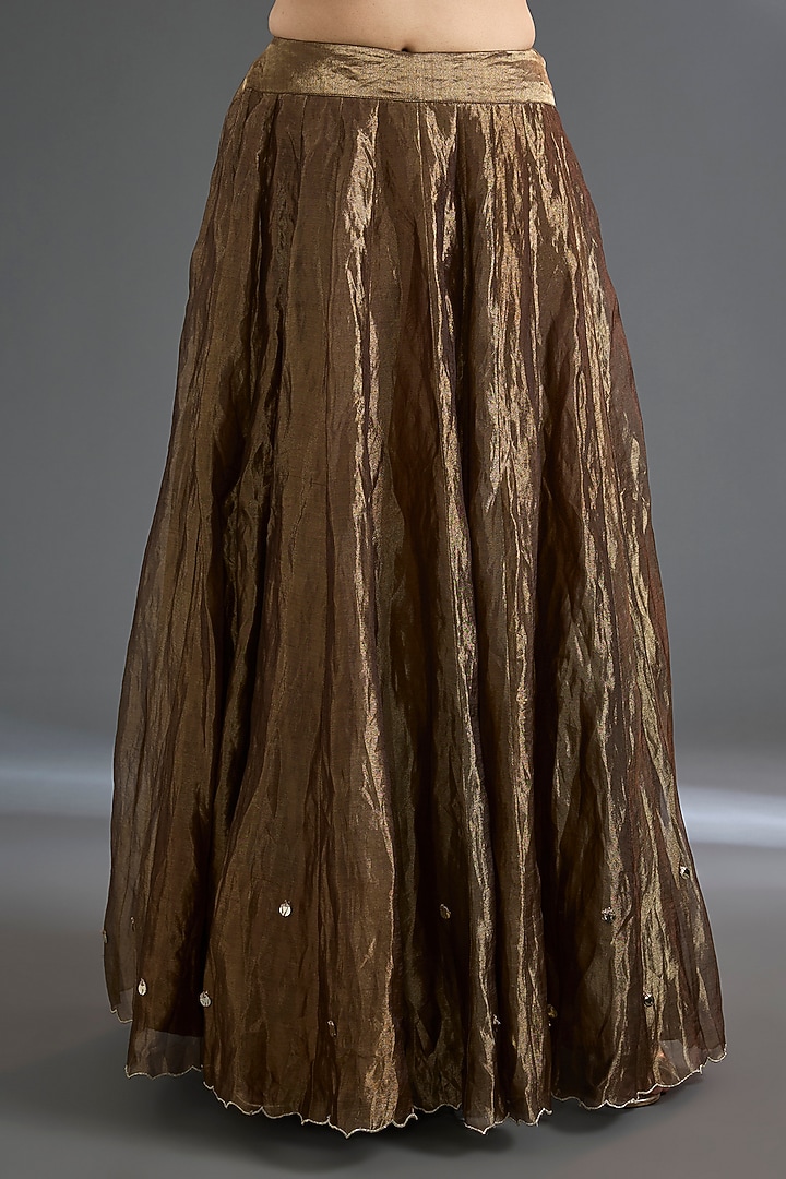 Bronze Pure Silk Tissue Mirror Work Wedding Lehenga Set by Begum Pret at Pernia's Pop Up Shop