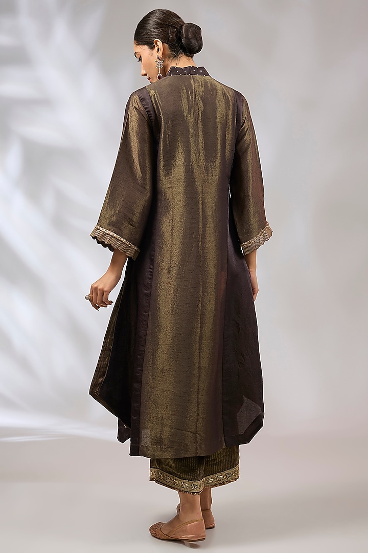Steel Blue Dola Silk Zardosi Work Kurta Set by Begum Pret at Pernia's Pop Up Shop