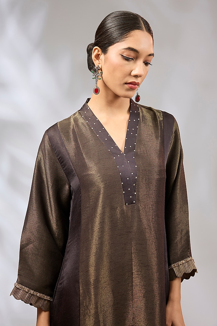 Steel Blue Dola Silk Zardosi Work Kurta Set by Begum Pret at Pernia's Pop Up Shop