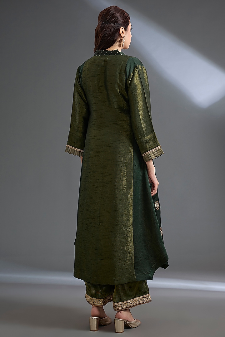 Bottle Green Dola Silk Sequins Work Kurta Set by Begum Pret at Pernia's Pop Up Shop