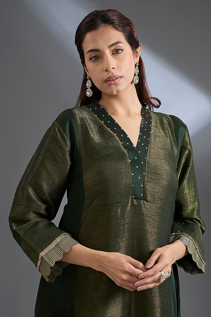 Bottle Green Dola Silk Sequins Work Kurta Set by Begum Pret at Pernia's Pop Up Shop
