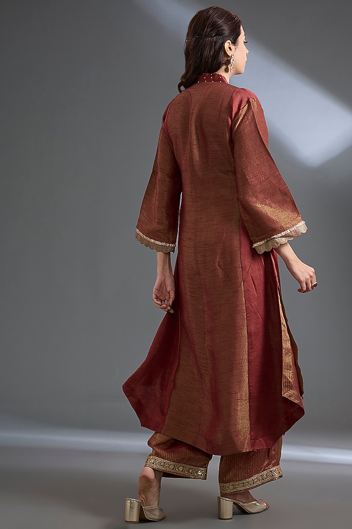 Burnt Orange Dola Silk Sequins Work Kurta Set by Begum Pret at Pernia's Pop Up Shop
