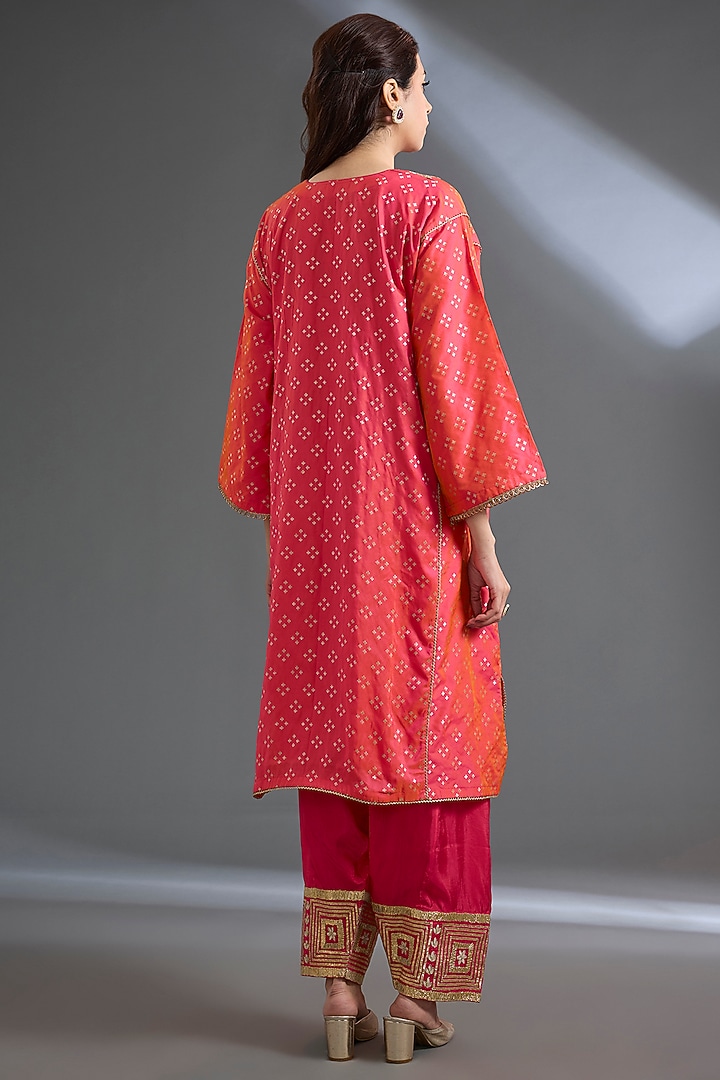 Peachish Orange Zari Silk Gota Patti Work Phiran Kurta Set by Begum Pret at Pernia's Pop Up Shop