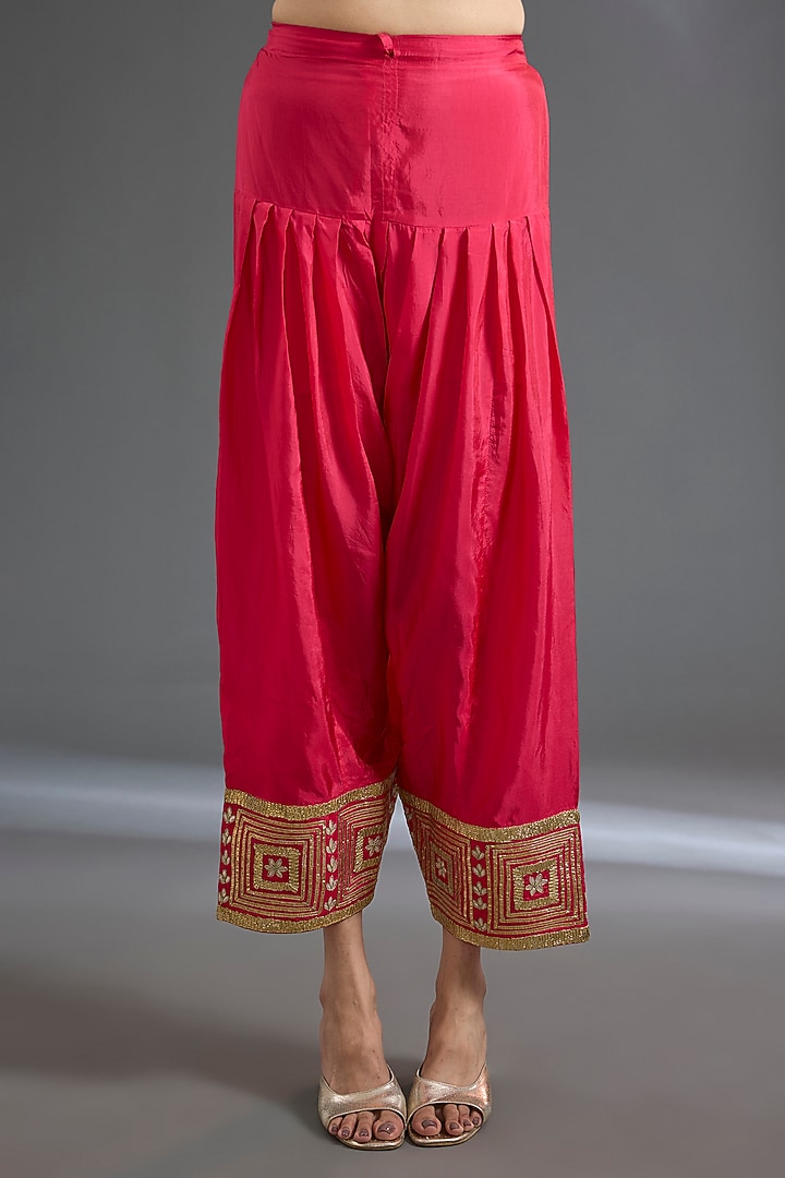Peachish Orange Zari Silk Gota Patti Work Phiran Kurta Set by Begum Pret at Pernia's Pop Up Shop