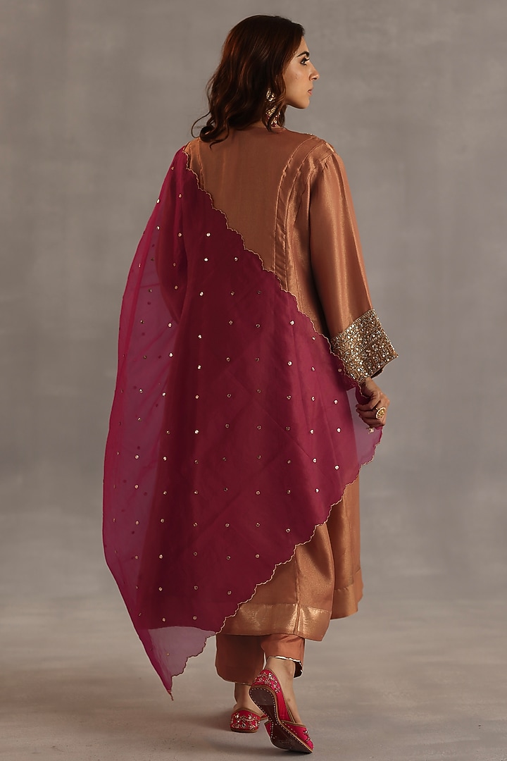 Orange Tissue Silk Sequins Work Kurta Set by Begum Pret at Pernia's Pop Up Shop