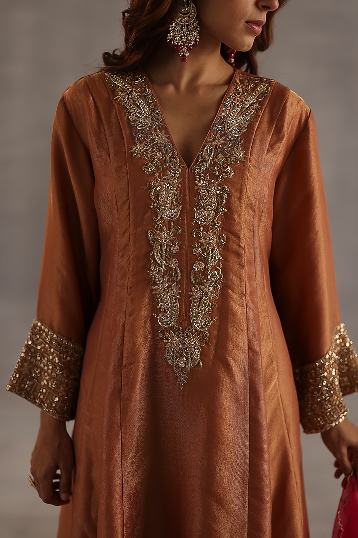 Orange Tissue Silk Sequins Work Kurta Set by Begum Pret at Pernia's Pop Up Shop