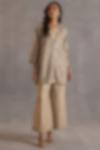 Beige Zari Tissue Sequins Embroidered Tunic Set by Begum Pret at Pernia's Pop Up Shop