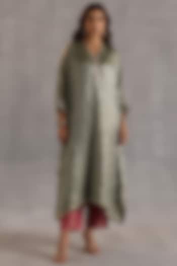 Sage Green Satin Tissue Zari Embellished Kurta Set by Begum Pret at Pernia's Pop Up Shop