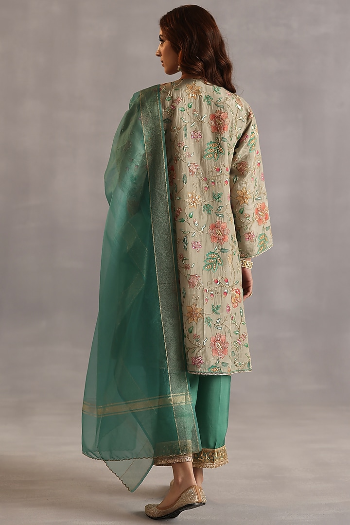Multi-Colored Habutai Silk Sequins Handwork Kurta Set by Begum Pret at Pernia's Pop Up Shop
