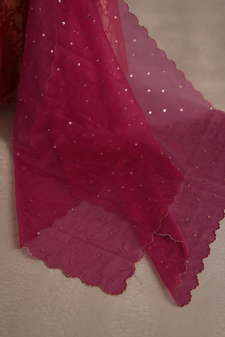 Magenta Brocade & Ikat Silk Handwoven Wedding Lehenga Set by Begum Pret at Pernia's Pop Up Shop