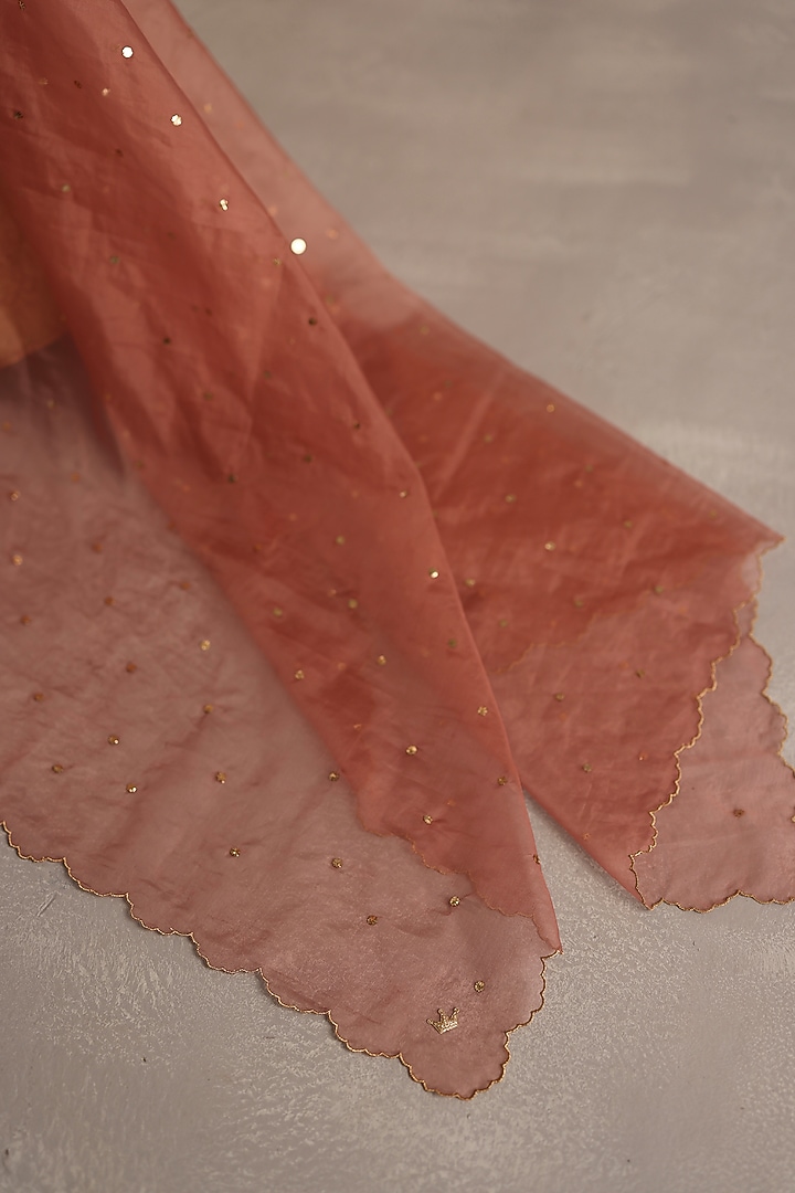 Peach Brocade & Ikat Silk Handwoven Wedding Lehenga Set by Begum Pret at Pernia's Pop Up Shop