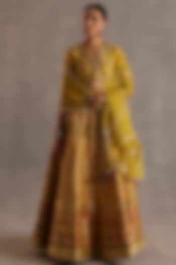 Yellow Ikat Silk Wedding Lehenga Set by Begum Pret at Pernia's Pop Up Shop