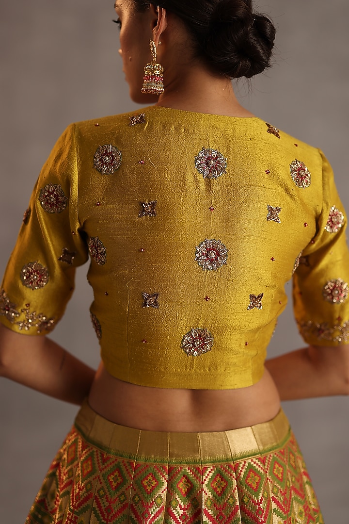 Yellow Ikat Silk Wedding Lehenga Set by Begum Pret at Pernia's Pop Up Shop