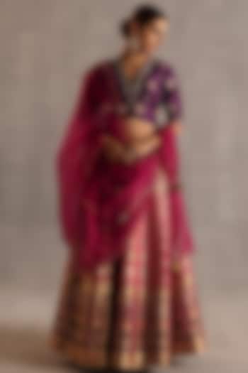 Purple & Pink Ikat Silk Wedding Lehenga Set by Begum Pret at Pernia's Pop Up Shop