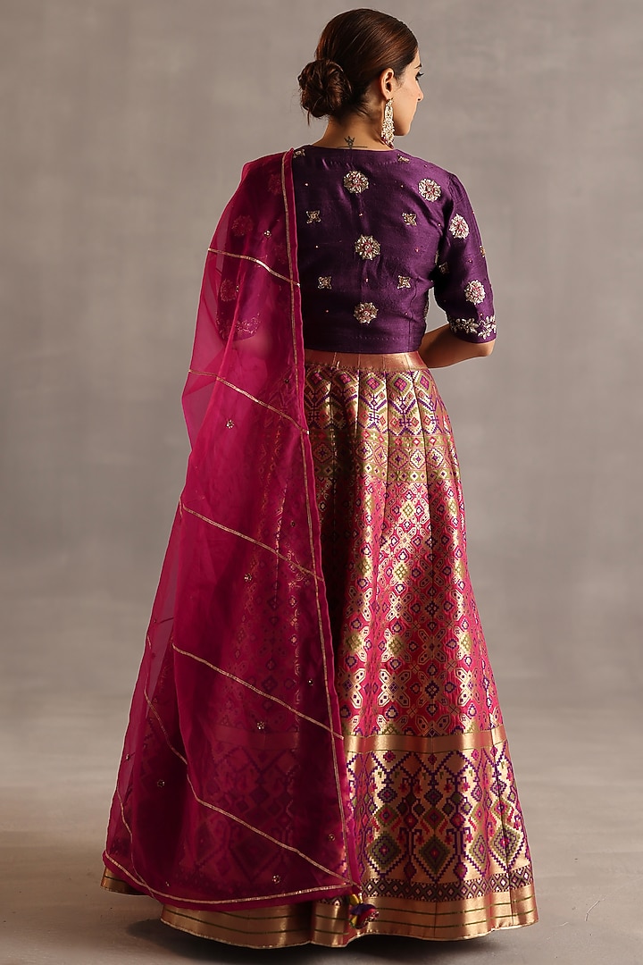 Purple & Pink Ikat Silk Wedding Lehenga Set by Begum Pret at Pernia's Pop Up Shop