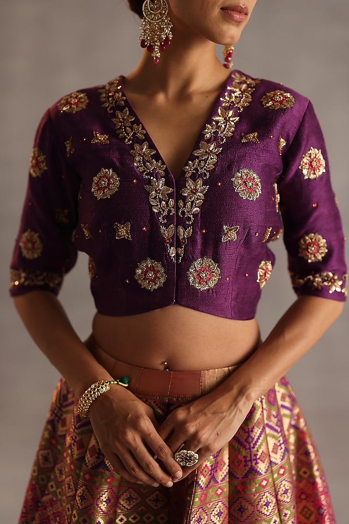 Purple & Pink Ikat Silk Wedding Lehenga Set by Begum Pret at Pernia's Pop Up Shop