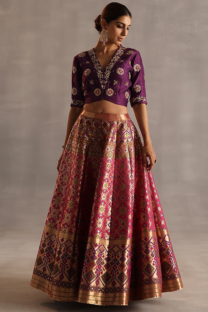 Purple & Pink Ikat Silk Wedding Lehenga Set by Begum Pret at Pernia's Pop Up Shop