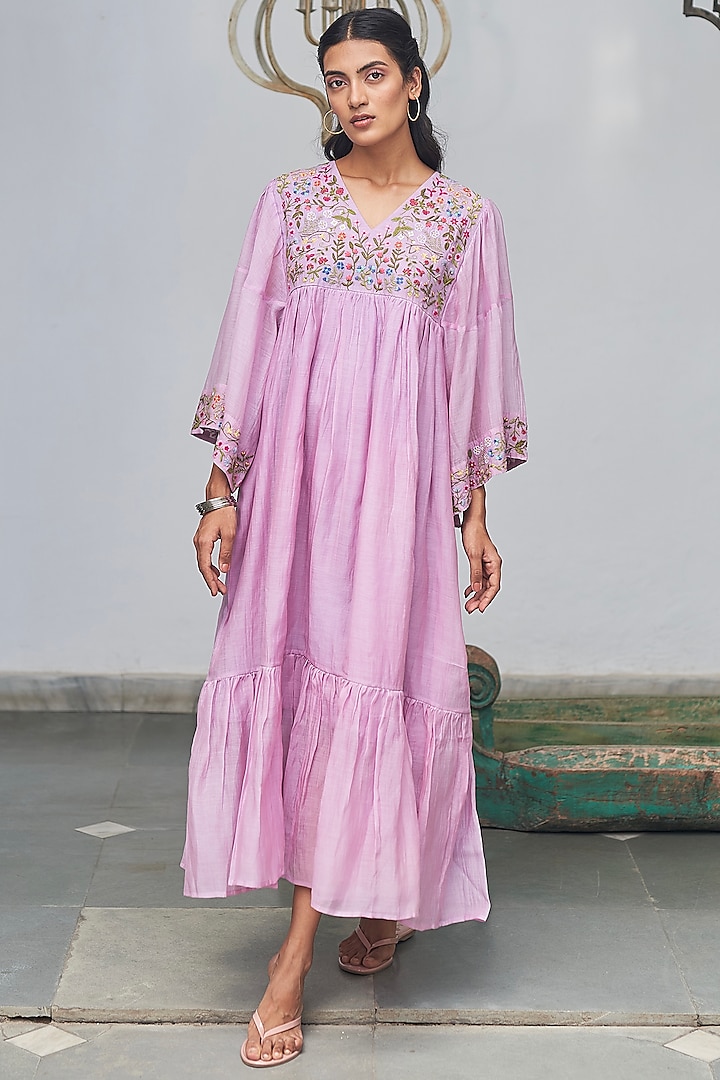 Lilac Embroidered Dress by Begum Pret