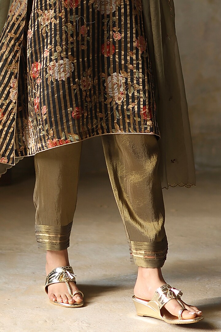 Black Silk Tissue Pearl Asymmetric Kurta Set by Begum Pret at Pernia's Pop Up Shop