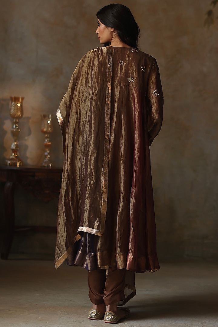 Multi-Colored Silk Tissue Zari Asymmetric Kurta Set by Begum Pret at Pernia's Pop Up Shop