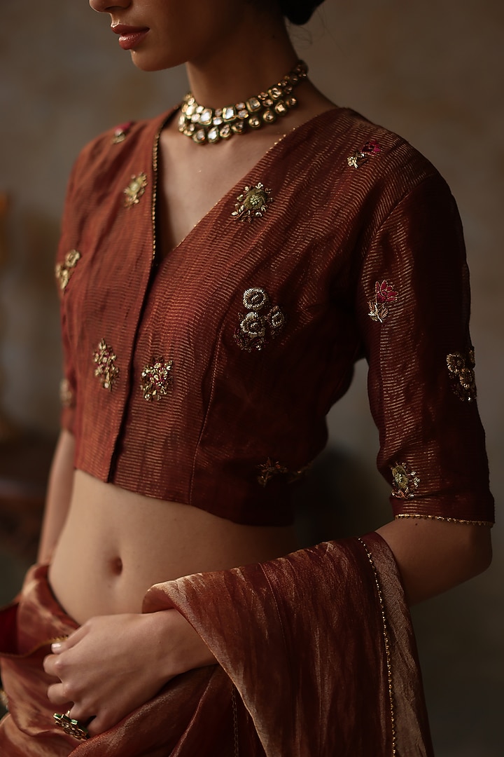 Orange - Bengal Fine Tissue Zari Saree 11
