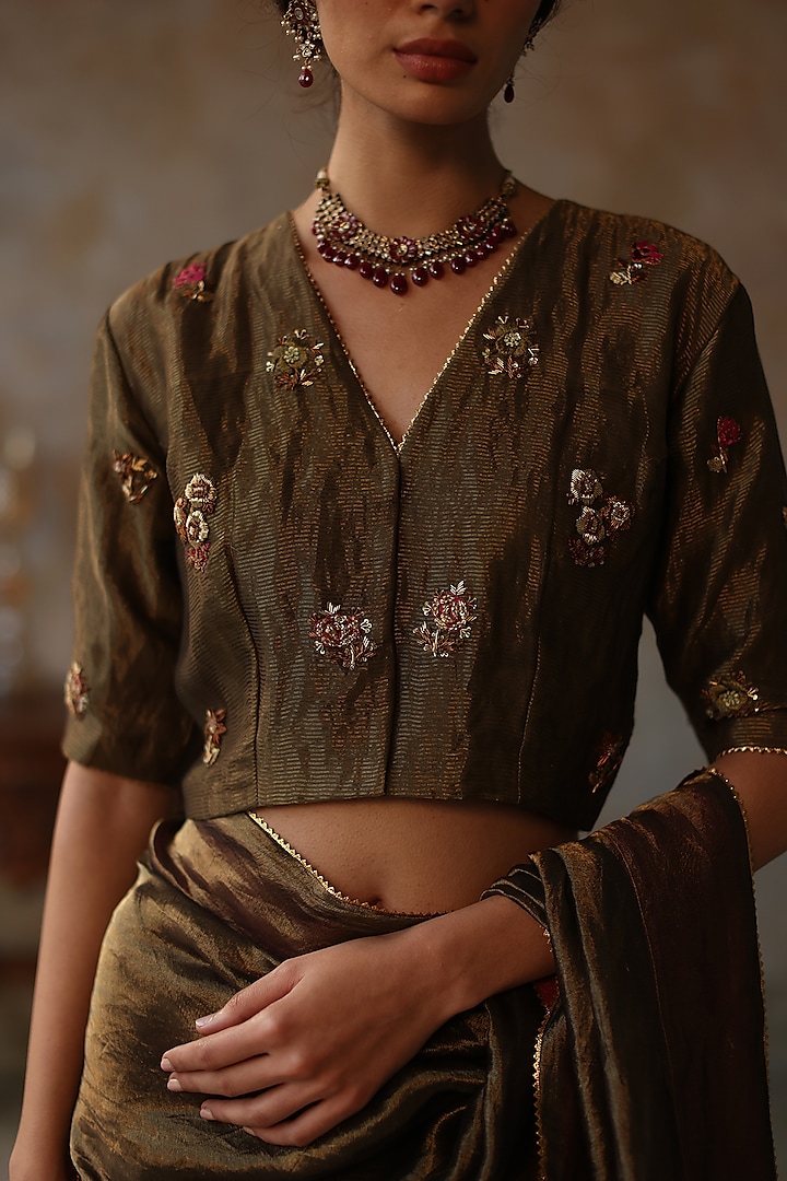 Gold Silk Tissue Zari Wedding Saree Set by Begum Pret at Pernia's Pop Up Shop