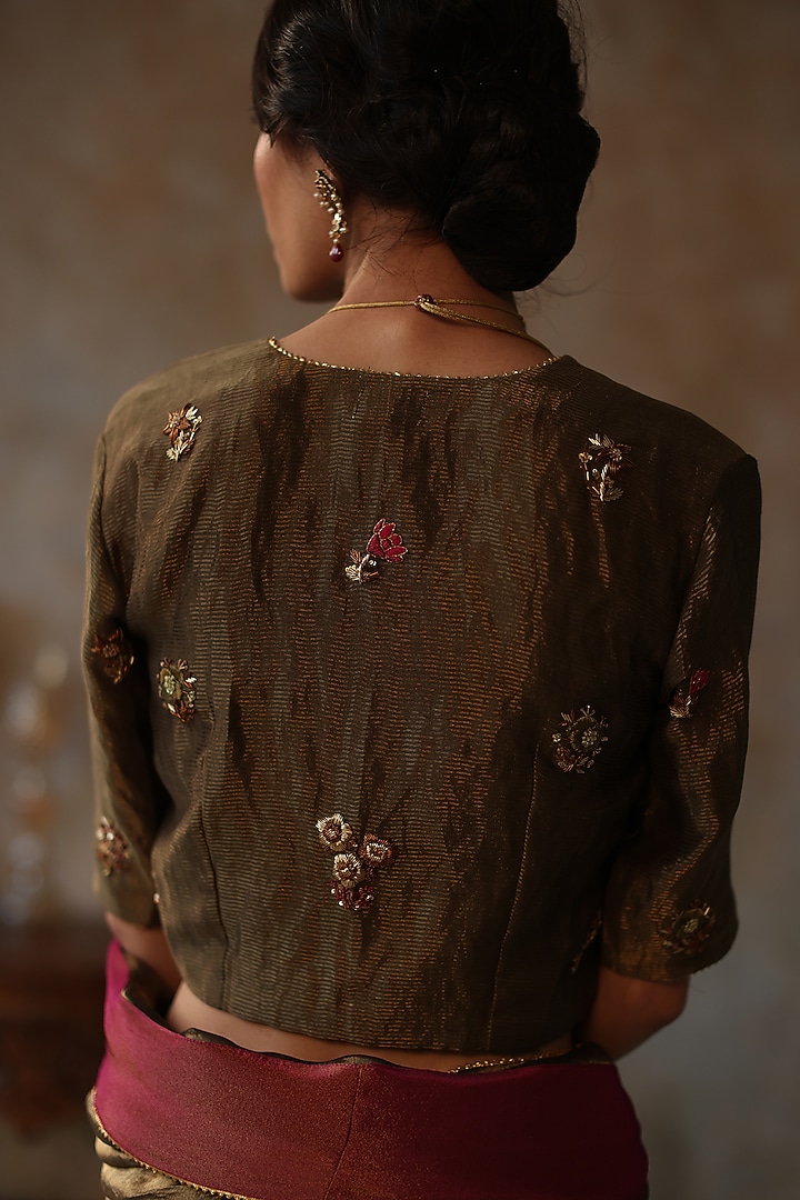 Gold Silk Tissue Zari Wedding Saree Set by Begum Pret at Pernia's Pop Up Shop