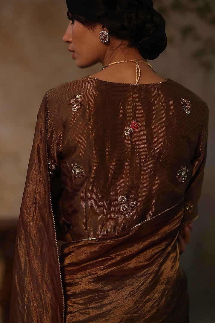 Copper Silk Tissue Zari Wedding Saree Set by Begum Pret at Pernia's Pop Up Shop