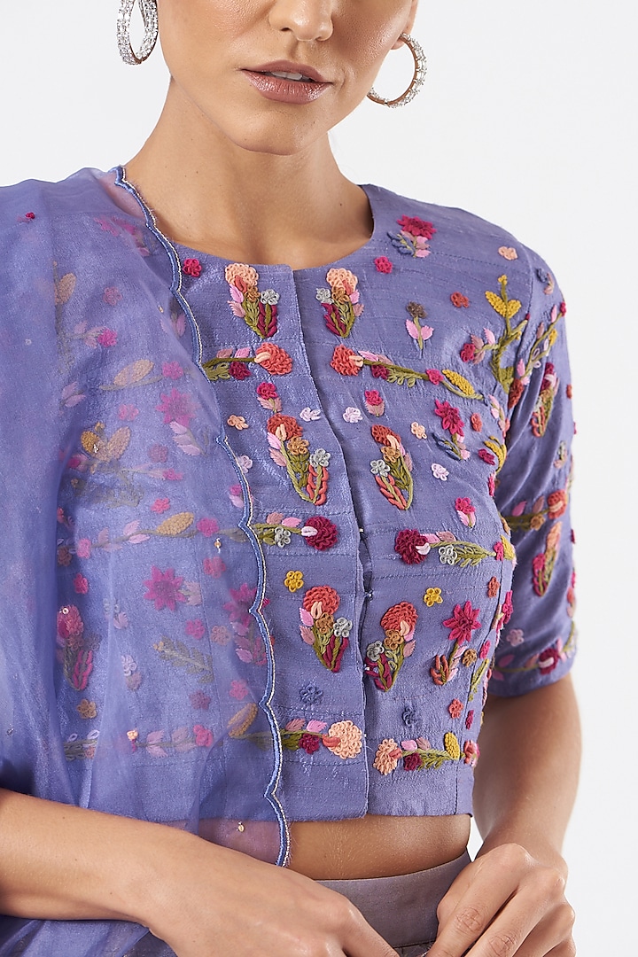 Periwinkle Blue Embroidered Wedding Lehenga Set by Begum Pret at Pernia's Pop Up Shop