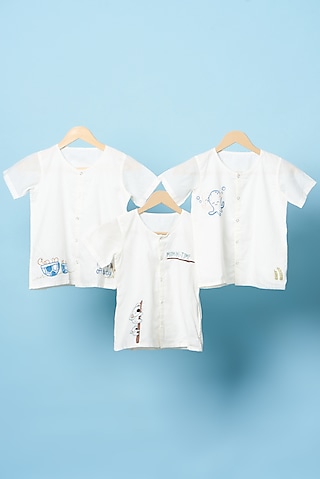 White Cotton Printed Shirts (Set of 3) by Bhaakur